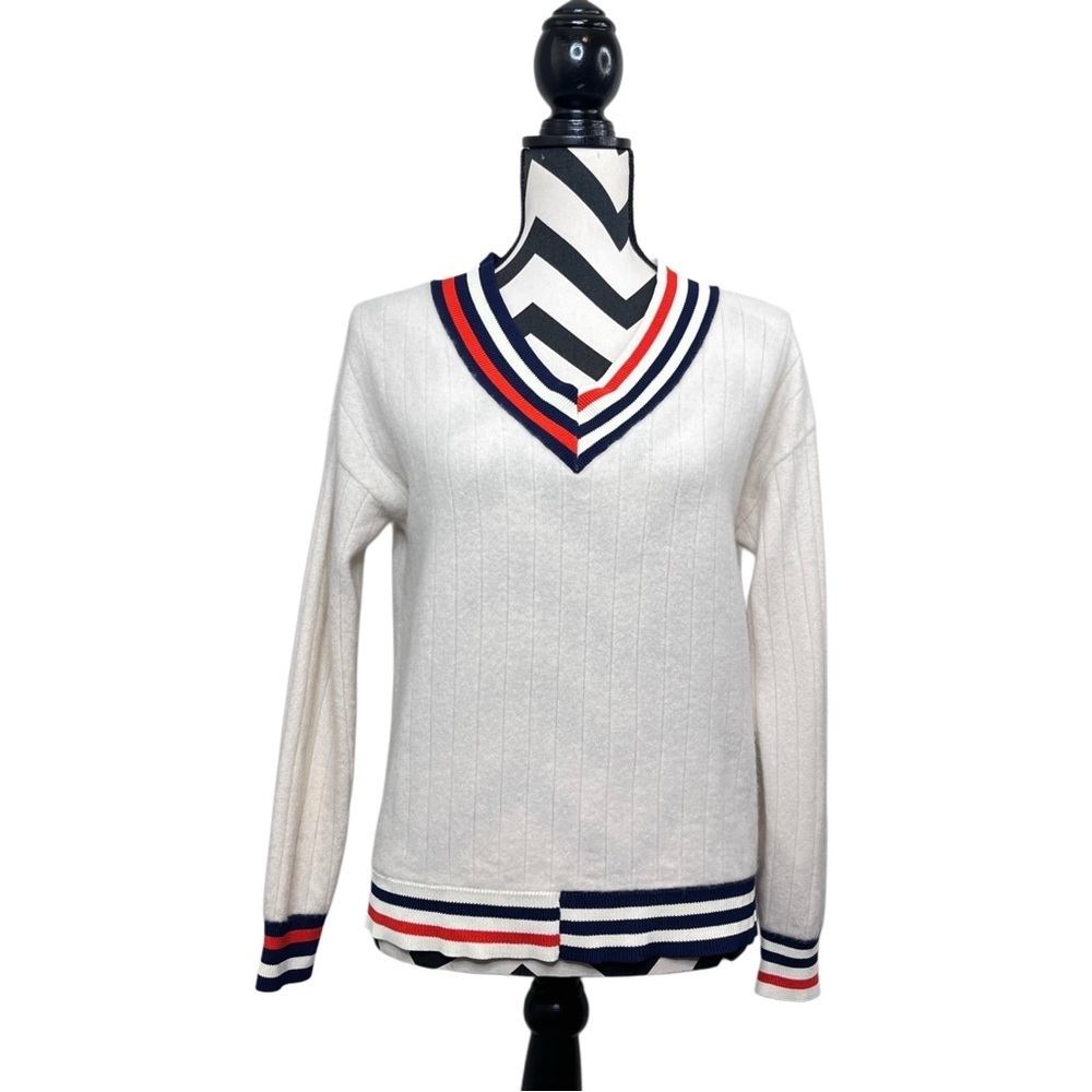 Kule Cashmere V-Neck Ribbed Preppy Sz S Jumper Sweater